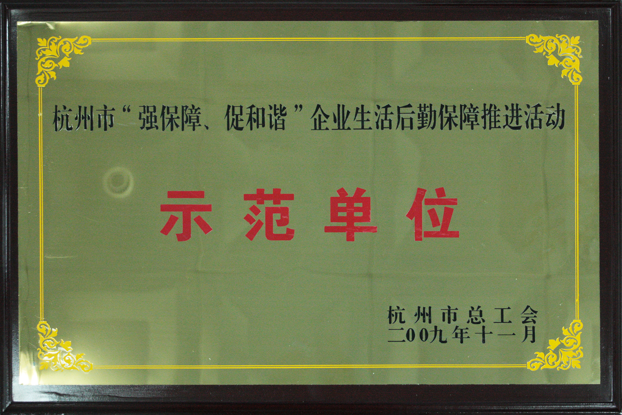 2009年度杭州市“強保障、促和諧”企業(yè)生活后勤保障推進活動示范單位